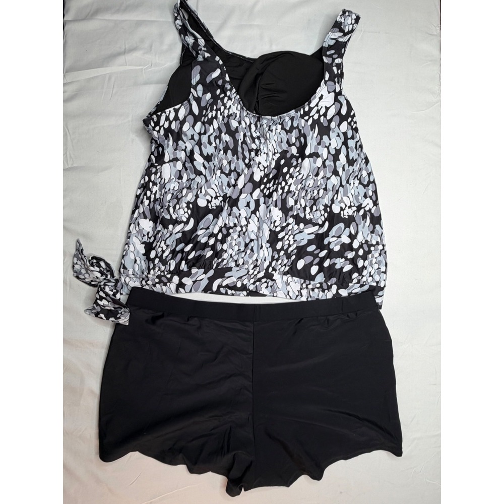 Swimsuits For All 3XL 3X 2PC Blouson Tankini Set Black‎ Gray Abstract Print NWOT - Picture 4 of 15